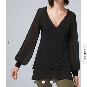WHBM Blouson-Sleeve Woven Knit Tunic
